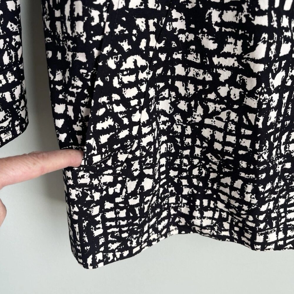 Lafayette 148 Black White Print 3/4 Sleeve Belted Jacket - Picture 5 of 8